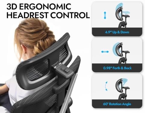 Black Ergonomic Office Chair: Mesh Desk Chair Comfy with Headrest& Lumbar - Image 6