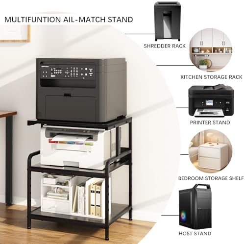 Arbuxzuy Large Printer Stand with Storage Shelf, 23.6" W x 18.9" D Printer Cart with Wheels, 3 Tier Mobile Printer Table for Home Office,Stands for Heat Press Scanner Fax (Black) - Image 5
