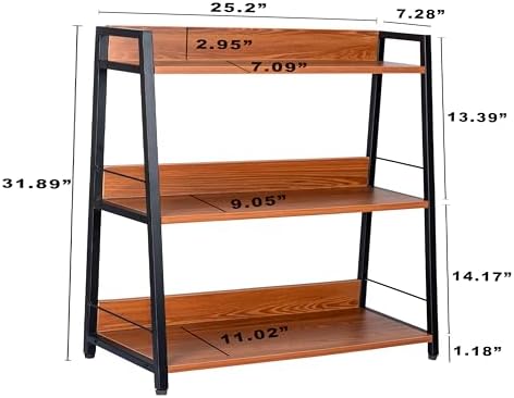 Ladder Shelf, 3 Tier Bookshelf, Small Bookshelf for Small Spaces, Wood and Metal Bookcase, Ladder Bookshelf, Modern Storage Shelf for Living Room and Office (Black, Ladder) - Image 2