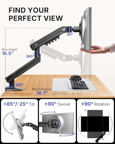 HUANUO FlowLift™ Pro Monitor Arm for 13–32" Screens, MechaSpring Monitor Mount, Fully-Adjustable Monitor Stand with Tilt/Swivel/Rotation, Tool-Free VESA Mount, C-Clamp/Grommet Base, Max Load 19.8 lbs - Image 6