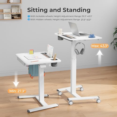 28" Mobile Standing Desk with Drawer, Portable Laptop Desk - Image 5