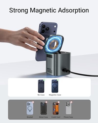 ACEFAST 6-in-1 100W GaN Fast Charging Station for iPhone 17 16 Series,with USB C Retractable Cable,Qi2 25W Magnetic Wireless Charger Desktop Stand for iWatch/for Samsung Galaxy Watch/Airpods - Image 5