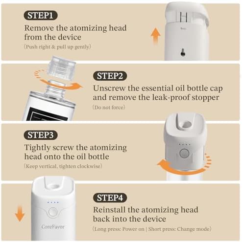 Waterless Essential Oil Diffuser, 4.06fl oz(120ml) Portable Battery Operated Cold Air Aroma Scent Machine, 4 Intensity Levels, Quiet Diffuser for Bedroom Office Bath Car (White-Retreat1) - Image 5
