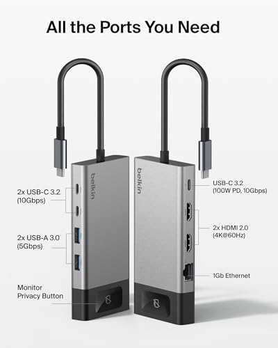 Belkin USB-C Hub 8 in 1 100W Dual Display for Windows - Image 3