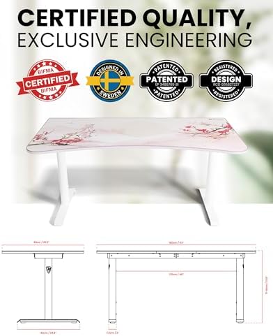 Arozzi Arena Special Edition Ultrawide Curved Gaming and Office Desk with Full Surface Water Resistant Desk Mat Custom Monitor Mount Cable Management Cut Outs - Sakura - Image 3