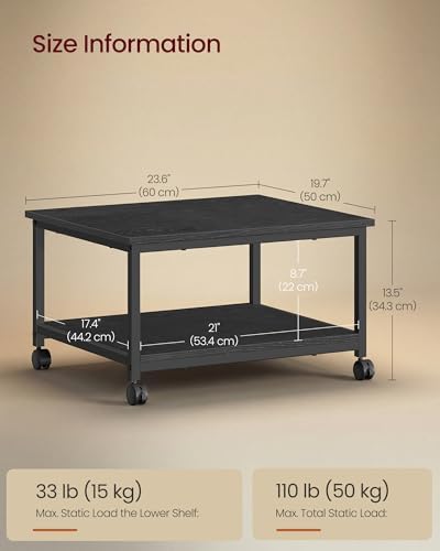 VASAGLE 2-Tier Printer Stand with Locking Wheels, Under Desk Printer Table - Image 3