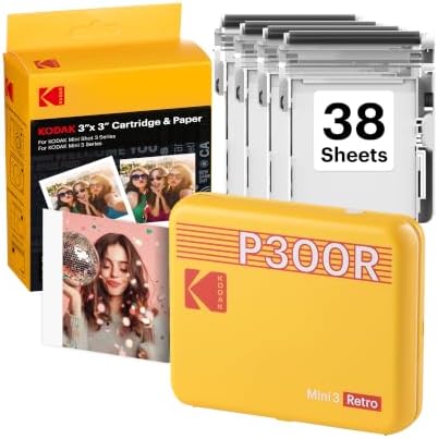 KODAK Mini 3 Retro 3x3 Portable Photo Printer, 4PASS, 38 Sheets, Yellow by Unknown