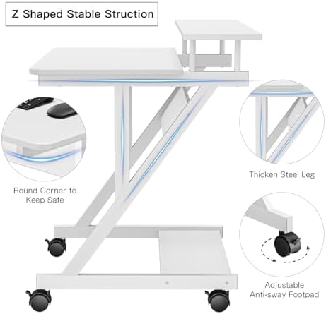 Dripex Computer Desk for Small Spaces, 27.5 inch Small Computer Desk, 3 Tier Compact Desk with Monitor Shelf and Bottom Storage Shelves, Space Saving Desk, White - Image 4