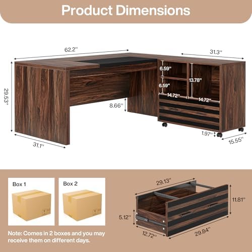 Tribesigns 62.2" L-Shaped Executive Desk with Mobile File Cabinet - Image 2