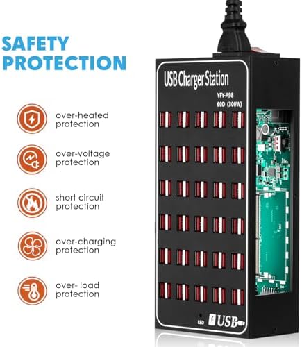 USB Charging Station for Multiple Devices, 300W 60 Port Desktop Fast Charger Station with Intelligent Protection, Multi Ports USB Charger Block for Home School Hotel Office Shopping Malls - Image 4