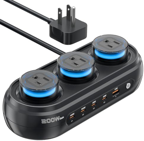 200W GaN Desktop Charging Station, 8-in-1 Desk Accessories with RGB Lights by VINTAR