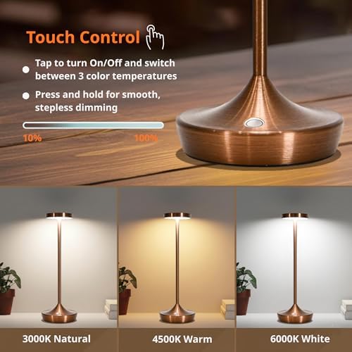 Brown Cordless Table Lamps, Rechargeable 6000mAh, 72H Runtime, Waterproof - Image 5