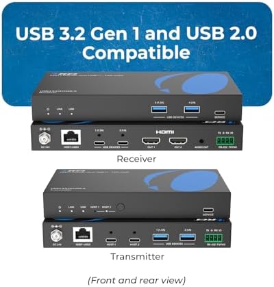 OREI USB Cat6 Extender, 2X Dual USB-C RS-232 Two-Way PoC Audio De-embedding - Image 2