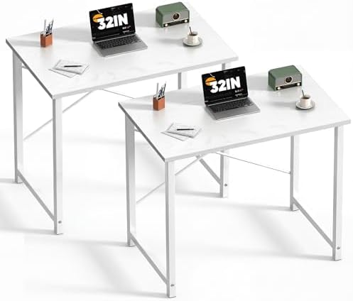 DUMOS 32 in Small Computer Desk for Home Office, Modern Study Work Table Simple Style for Bedroom, Writing Desks with X-Shaped Reinforcement, 2 Pack, White by DumosLifestyle