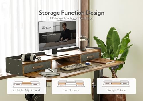 Claiks Standing Desk with Drawers & Wheels, 2 Height Shelf 40" Rustic Brown - Image 3