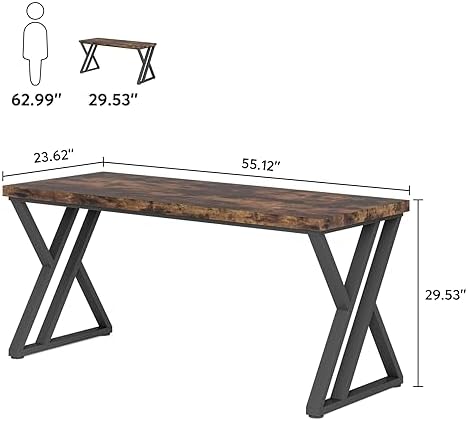 Tribesigns Writing Computer Desk, 55 inch Heavy Duty Study Desk with Z-Shaped Metal Leg, Modern Simple Home Office Computer Desk, Rustic Brown - Image 2