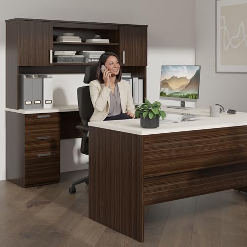 Bestar, Ridgeley Collection, 3-Piece Set Including a U-Shaped Desk with Hutch, a Lateral File Cabinet, and a Bookcase - Image 3