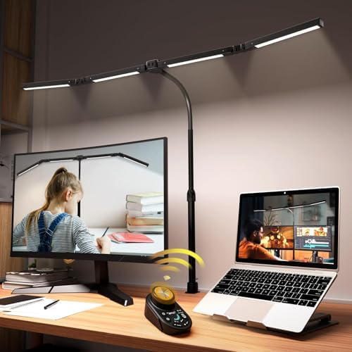 Adjustable LED Desk Lamp with Clamp & Remote, Wide 4-Head by SANDROYVOLT