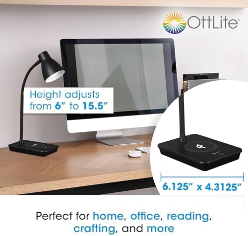 OttLite Infuse LED Desk Lamp with Wireless Charging, Black - Image 5