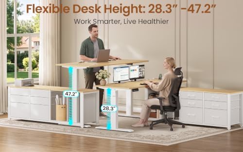 SEDETA L Shaped Electric Standing Desk with 6 Fabric Drawers, Storage - Image 3