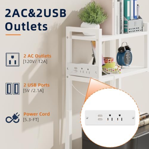 HIGDBFE 3 Drawer File Cabinet with Charging Station, 49''H Tall, 3-Tier Small Filing Cabinet for Home Office, 20''*15'' for Small Printer, Fabric Drawer, Printer Stand, White - Image 5
