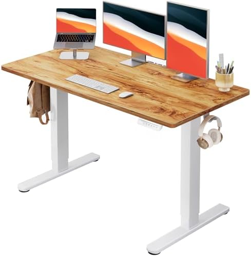 HUANUO Electric Standing Desk, Whole Piece Desktop, Adjustable Height Computer Desk, 4 Height Memory Settings, Sit Stand Up Desk for Home Office, 48" x 24", Light Vintage by HUANUO