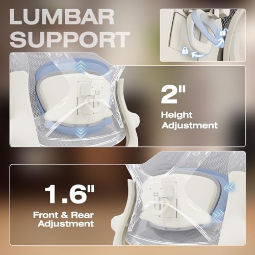 ELABEST X100 Ergonomic Mesh Office Chair with Footrest, Big and Tall Home Desk Chair with 5D Flip-Up Arms, Adjustable 3D Lumbar Support, Gaming & Executive Computer Chair (First Light) - Image 6