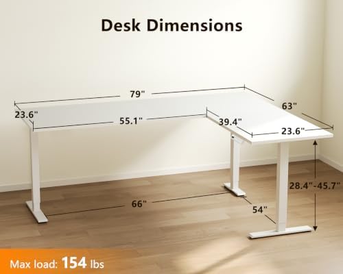 Casaottima 79 Inch L Shaped Electric Standing Desk, Home Office, White - Image 3