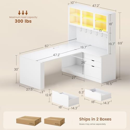 SEDETA L Shaped Corner Gaming Desk with 3 Wood Drawer and Large Bookshelf - Image 2