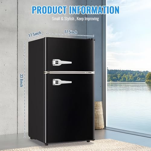 WANAI 3.5 Cu.Ft Retro Mini Fridge with Handle Compact Refrigerator Black - Image 3