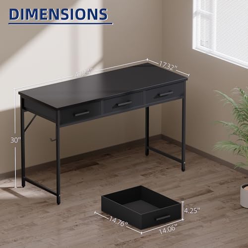 Pamray 47 Inch Small Computer Desk with 3 Drawers for Bedroom Study Writing Home Office Table for Small Spaces Marble - Image 3