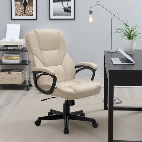 Furmax Office Executive Chair High Back Adjustable Managerial Home Desk Chair, Swivel Computer PU Leather Chair with Lumbar Support (1, Beige) - Image 2
