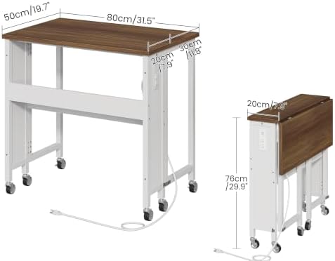 CHOEZON Folding Desk with Power Outlets, 31.5" Rolling Computer Table with Wheels, Portable Office Desk with Storage Shelf for Small Spaces Rustic Brown and White TDN01UWL - Image 2