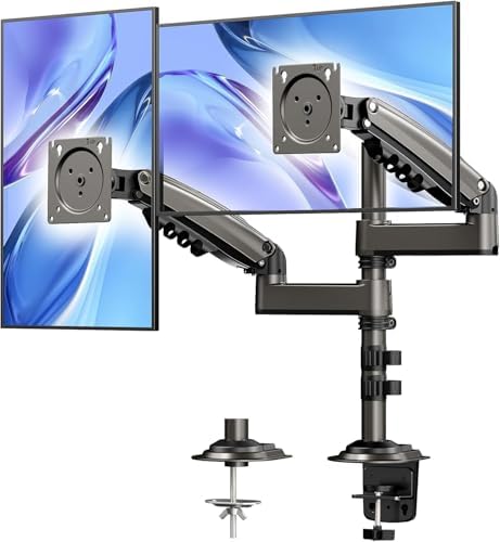 HUANUO 17-32 Inch Dual Monitor Stand, Stacked Monitor Mount, Monitor Arms for 2 Monitors, Ergonomic Adjustable Tilt/Swivel/Rotate, Weight Max 19.8 lbs, VESA 75/100mm by HUANUO