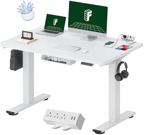 FLEXISPOT EN2 48"x30" Whole-Piece Standing Desk with Power Strip, White by Unknown