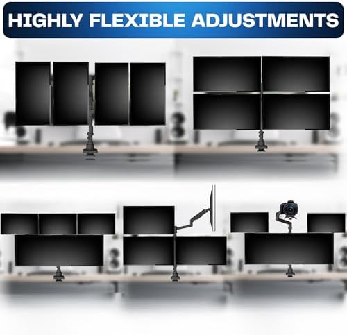 VIVO Pneumatic Arm Quad Ultrawide Monitor Extra Tall Desk Mount for Up to 49 inch Screens Individual Arm Capacity, Max 38 inch Screens for 4 Ultra Wides Up to 44 lbs, Black, STAND-V400D - Image 6