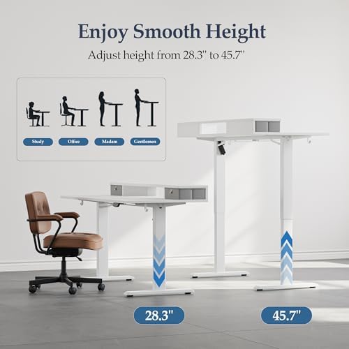 Klicelor 63 x24 Inch Electric Standing Desk with Drawers, Adjustable Height Small Sit Stand Desk for Home Office, Compact Computer Workstation with Storage– White - Image 5
