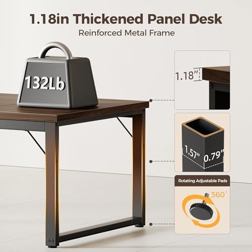 Mericonia 63x28 Inch Computer Desk w/Power Outlets, 1.2" Thick Office Table - Image 4