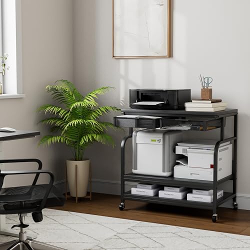 EasyCom 32.3"×18.9" XL Printer Stand with Double Drawers & Wheels - Image 7