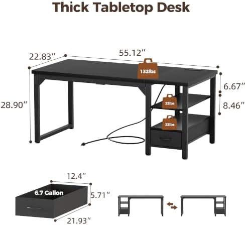 Mericonia 54" Computer Desk with Drawer, 1.2" Thick Reversible Office Desk - Image 3
