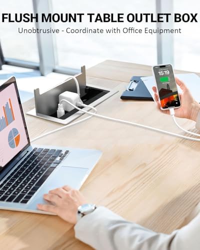 Kungfuking Conference Table Power Hub, Outlet Multimedia Connectivity Box with 1 HDMI + 1 RJ45 + 20W USB C + 2 USB A + 2 AC Outlets, Heavy Duty Metal Table Top Box for Countertop Office UL Listed - Image 5