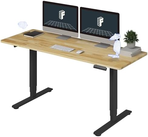 FlexiSpot E6 Solid Wood 3-Stage Dual Motor 63 x 24 Electric Standing Desk, Holds 220 lbs, Adjustable Height w/ Memory Presets, Butcher Block Rubberwood Desktop & Black Frame, Ships in 2 Boxes by Unknown