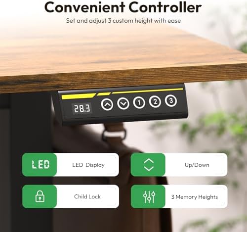 63 x 28 Inch Electric Standing Desk, 3 Memory Presets, Brown - Image 6