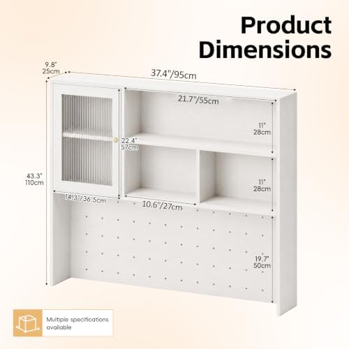 LINLIUA Desktop Bookshelf, Desk Hutch Dorm with Pegboard, Desk Shelves for Top of Desk, Wood Desktop Storage Rack with Cabinet Door, Countertop Bookcase for Office Dorm Home Study - Image 2