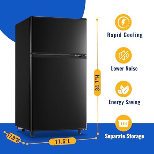 WANAI 3.5 Cu.Ft Black Mini Fridge With Freezer Compact Refrigerator Dorm - Image 3