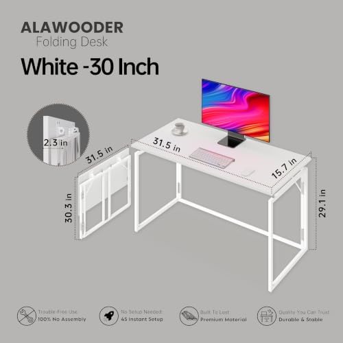 alawooder 31.5" Folding Desk: No Assembly, Wood Top for Small Spaces - Image 3