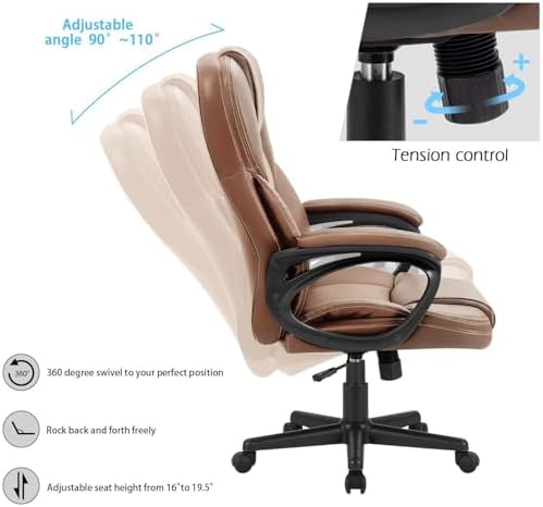 Furmax Office Executive Chair High Back Adjustable Managerial Home Desk Chair, Swivel Computer PU Leather Chair with Lumbar Support (1, Light Brown) - Image 6