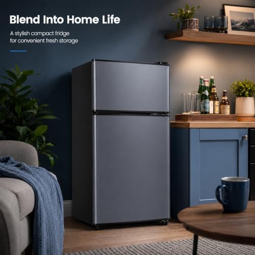 3.2 Cu.Ft Mini Fridge with Freezer, 2-Door Compact Refrigerator for Dorm/Office/Bedroom, Energy Efficient & Quiet, Blue - Image 6