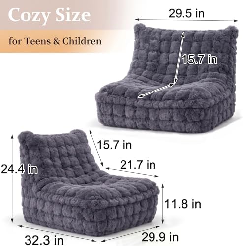 Memory Foam Bean Bag Chairs with Filler Faux (Dark Grey) - Image 2