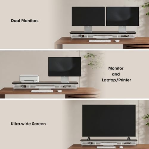 Fenge 42.5" Dual Monitor Stand with Clear Acrylic Legs, Black - Image 5